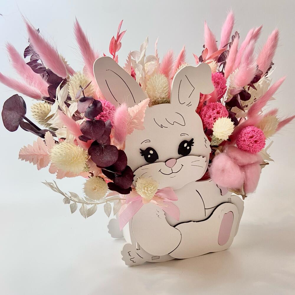 Сухоцветы в кашпо «Зайка»/ композиция из сухоцветов в деревянном кашпо Сухоцветы в кашпо «Зайка»/ композиция из сухоцветов в деревянном кашпо